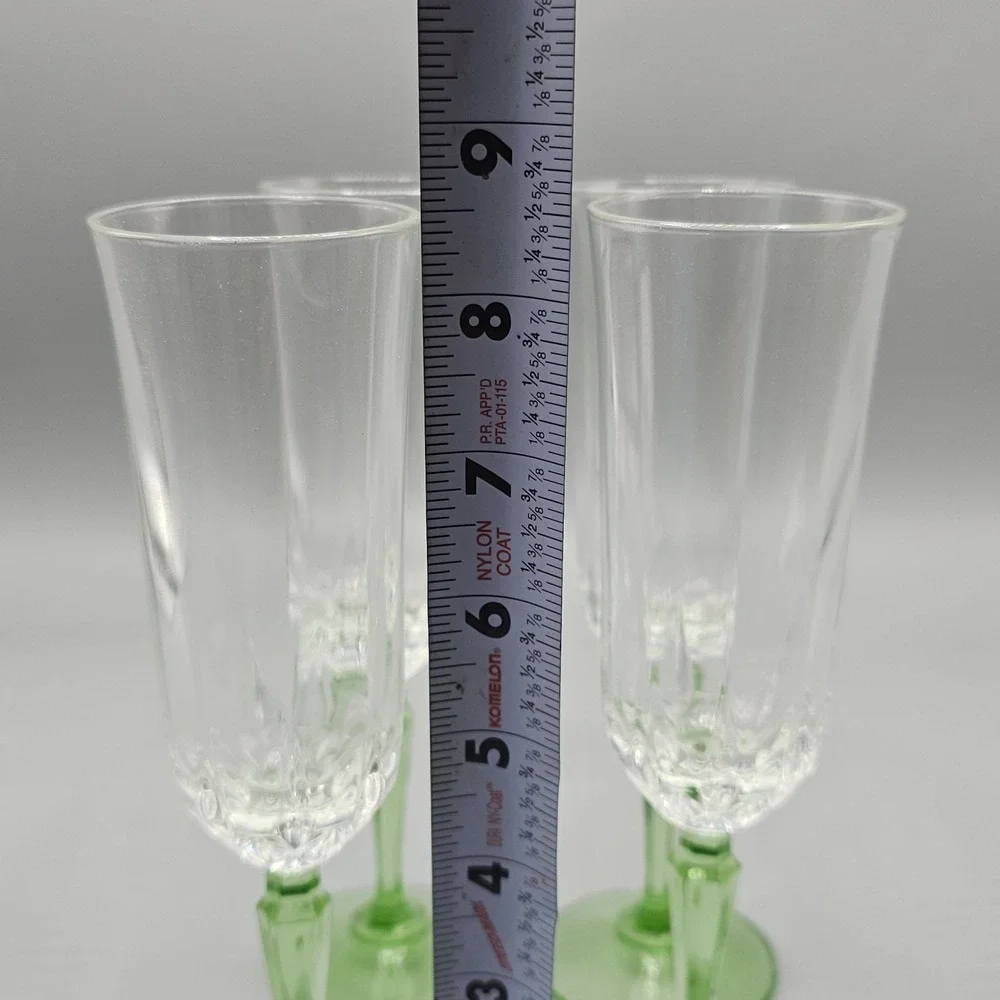 Vintage 90's St George Crystal Glendale Champagne Flutes Set Of 4 Green Stem